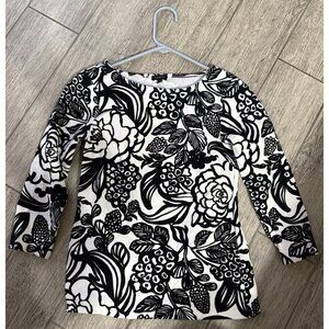 TB14189- TALBOTS Women's Lightweight Cotton Top 3/4 Sleeve Floral Black White XS